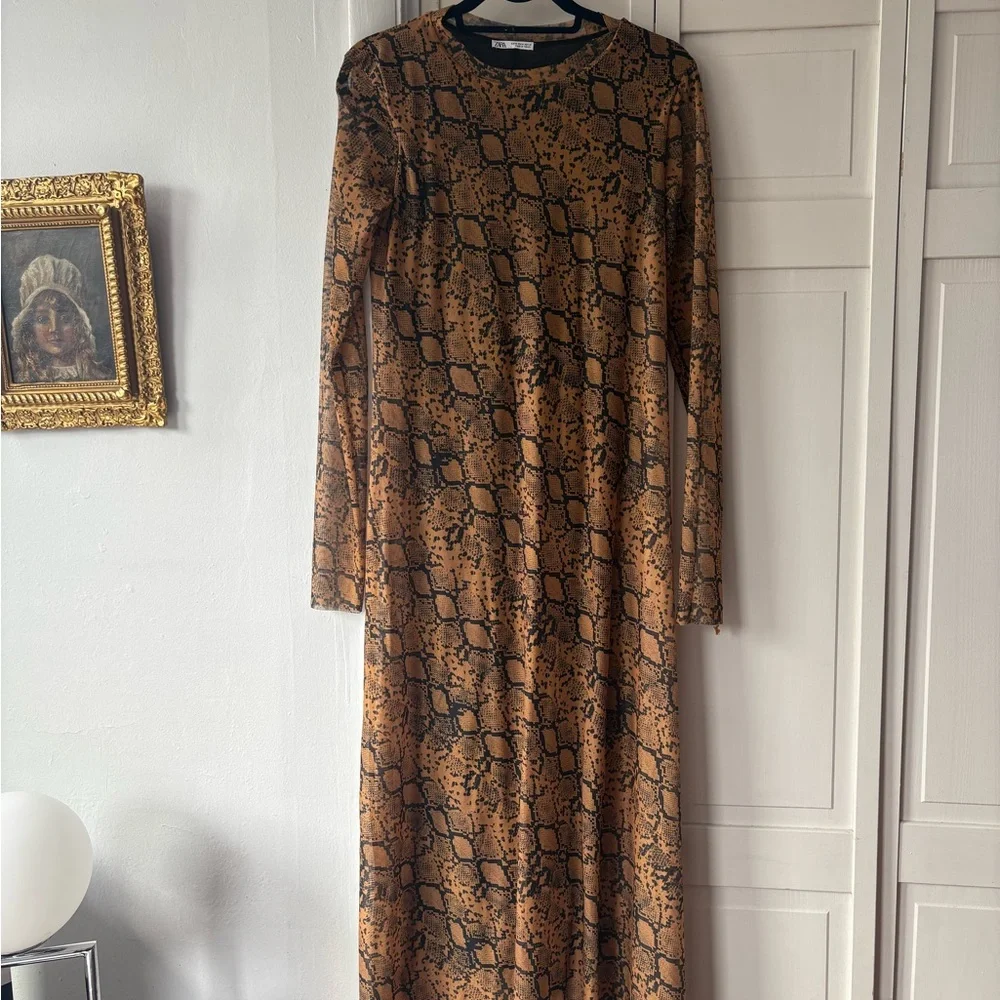 Zara Brown and Black Snake Print Dress - Picture 1 of 3